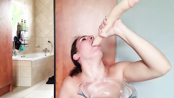 Gathering saliva as I repeatedly fuck my throat with a double ended dildo | saliva fetish